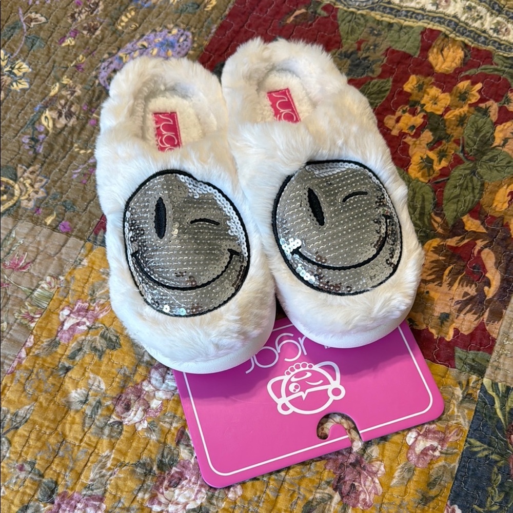 Sugar Sequined Smiley Furry Slippers